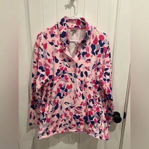 T by Talbots Pink Multi-Spot Pullover Henley Shirt 2XL